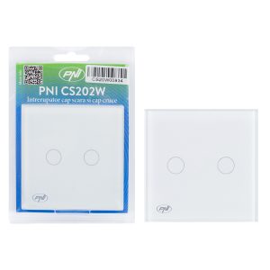 Intrerupator cap scara si cap cruce dublu cu touch PNI CS202W din sticla