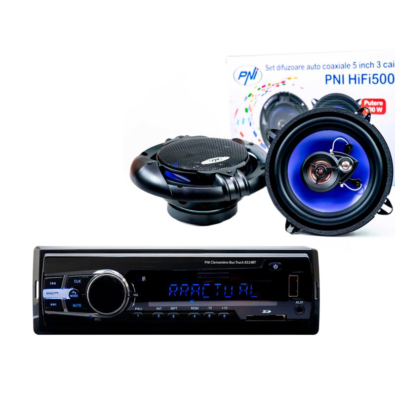 Pachet Radio MP3 player auto PNI Clementine 8524BT 4x45w + Difuzoare auto coaxiale PNI HiFi500