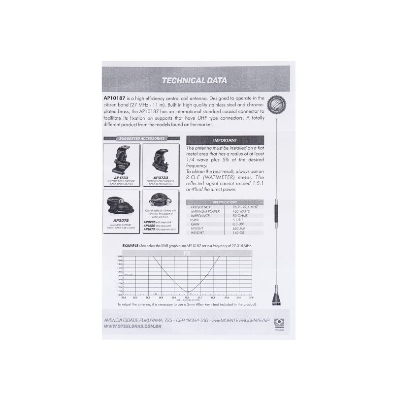 Antena CB PNI Steelbras AP10187