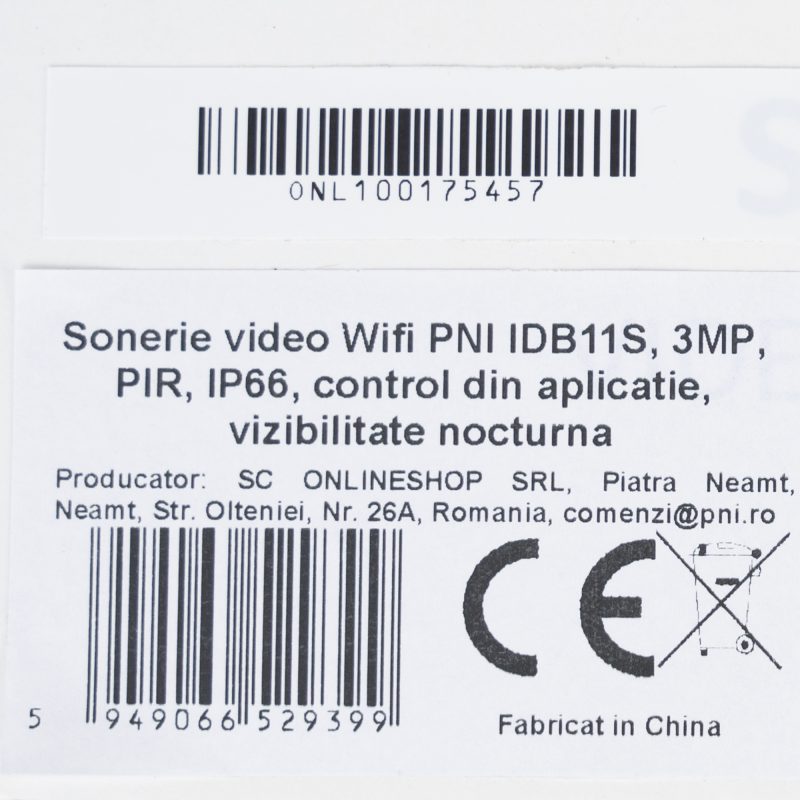 Sonerie video Wifi PNI IDB11S 3MP PIR IP66 control din aplicatie