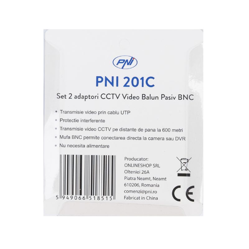 Set 2 Adaptori CCTV PNI 201C Video Balun Pasiv BNC pe fir 600m pt. cablu CAT5