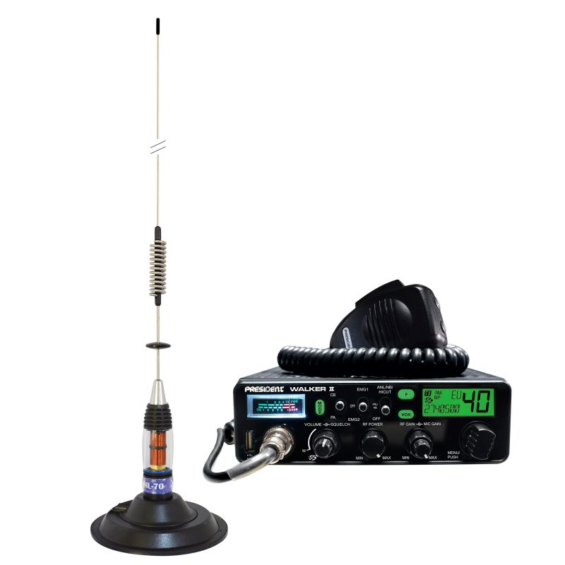 Kit Statie radio CB President WALKER II ASC + Antena CB PNI ML70