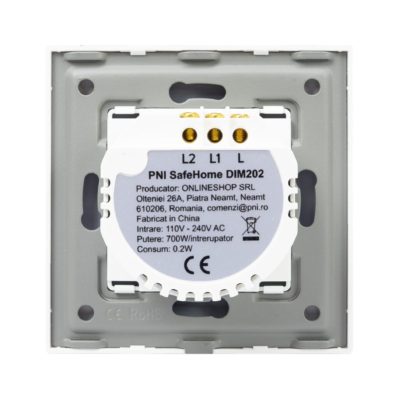 Intrerupator dublu cu touch si dimmer PNI SafeHome DIM202