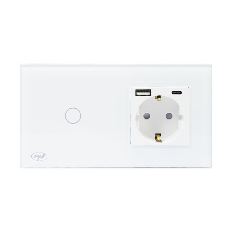 Intrerupator simplu PNI SH115W din sticla cu touch