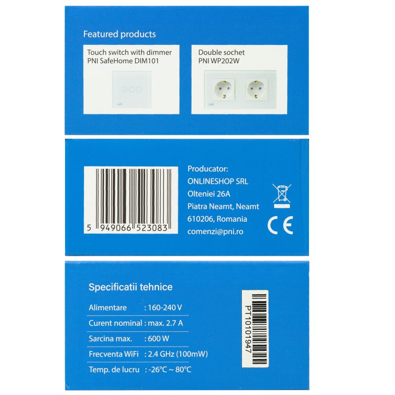 Intrerupator inteligent cu touch PNI SafeHome PT101L WiFi