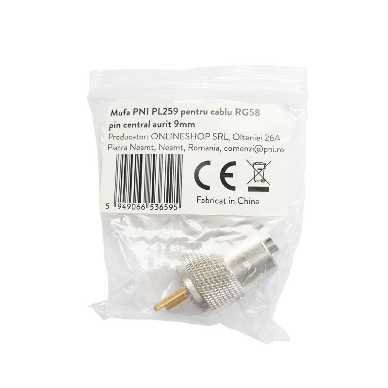 Mufa PNI PL259 pentru cablu RG58 pin central aurit 9 mm