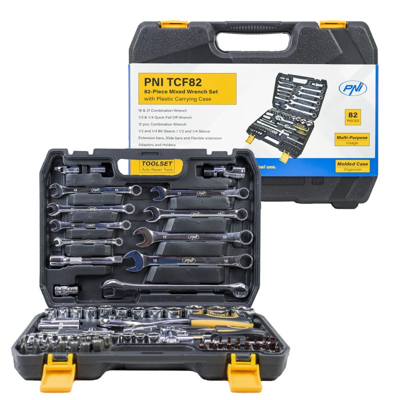 Trusa multifunctionala cu chei tubulare si fixe PNI TCF82 82 de piese