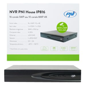 NVR PNI House IP816 cu 16 canale IP 5MP sau 10 canale 8MP 4K
