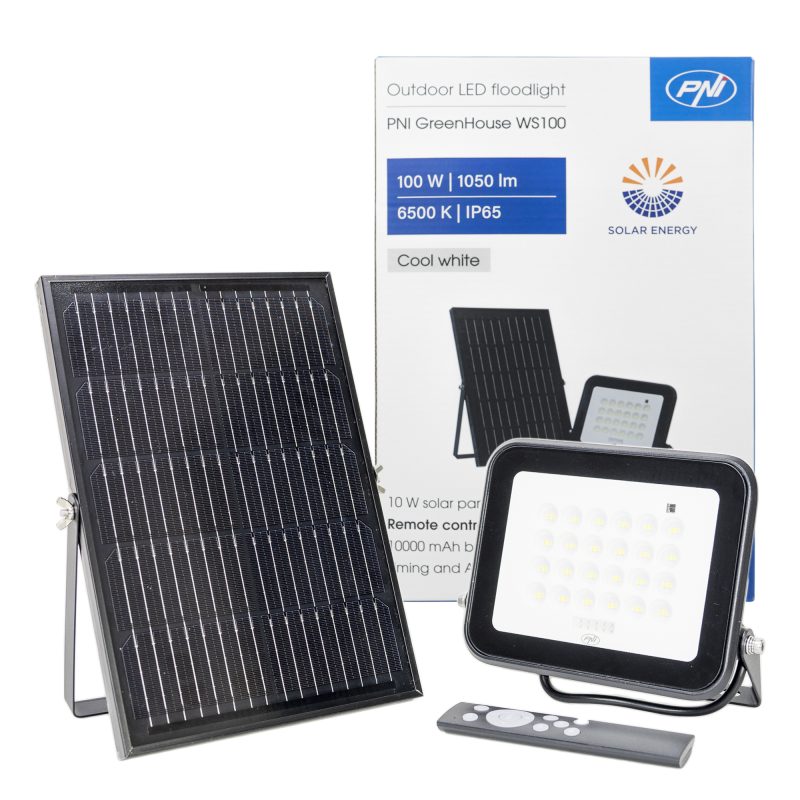 Reflector LED PNI GreenHouse WS100 100W cu panou solar