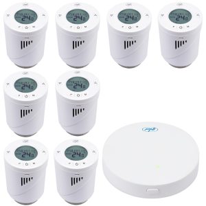 Kit Wifi 8 bucati cap termostatic inteligent PNI CT25T pentru calorifer si Hub PNI CT25WIFI cu control prin Internet