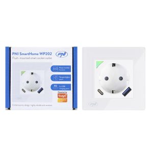 Kit Priza dubla inteligenta PNI SmartHome WP202 WiFi cu rama montaj ingropat control prin internet